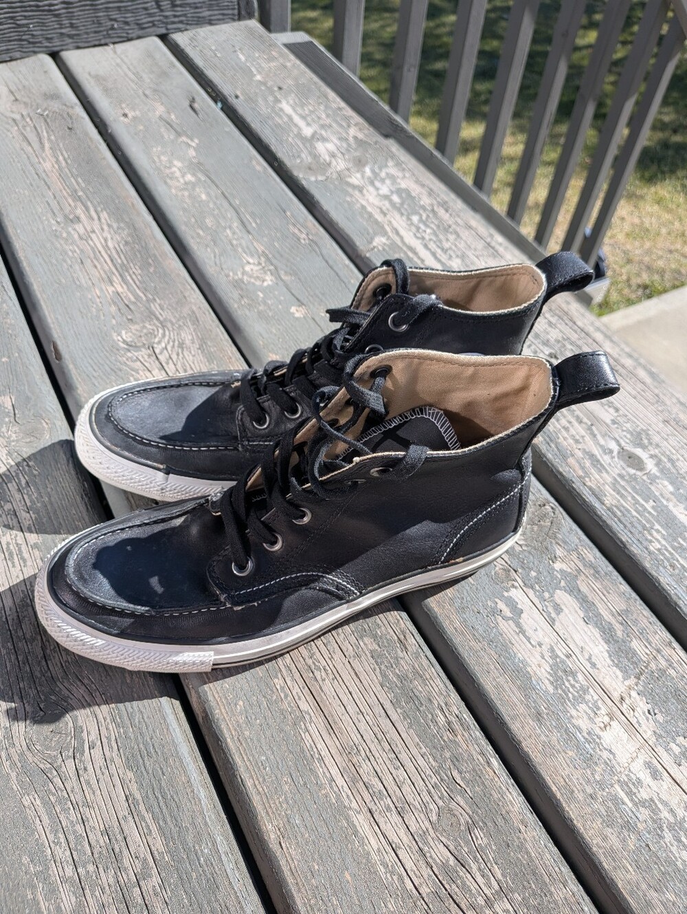 Converse Men's Black Leather High-Top Sneakers - Picture 10 of 14